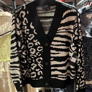 NWT Mixed Animal Print Knit Cropped Button Cardi
